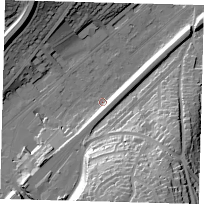 Shaded relief map of the ground around CR82AG, computed from Environment Agency LiDAR. The ground here sits at about 63 m above sea level and falls 61 m across the surrounding 800 m. Surface water reaching this point runs off ground lying to the south-south-west, 11.6 m higher.
