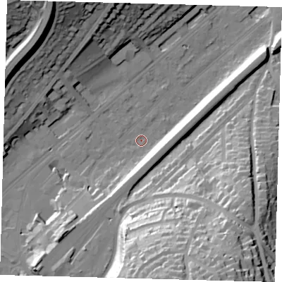 Shaded relief map of the ground around CR82AJ, computed from Environment Agency LiDAR. The ground here sits at about 62 m above sea level and falls 59 m across the surrounding 800 m. Surface water reaching this point runs off ground lying to the south, 11.8 m higher.