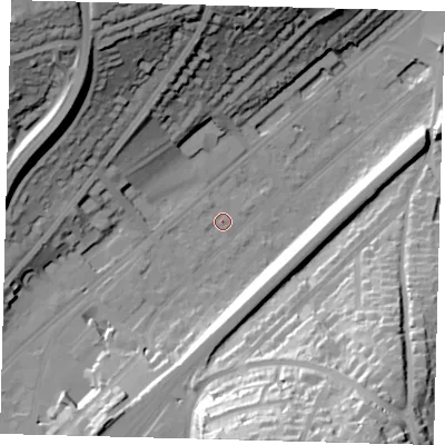 Shaded relief map of the ground around CR82AQ, computed from Environment Agency LiDAR. The ground here sits at about 62 m above sea level and falls 49 m across the surrounding 800 m. Surface water reaching this point runs off ground lying to the west-south-west, 1.4 m higher.