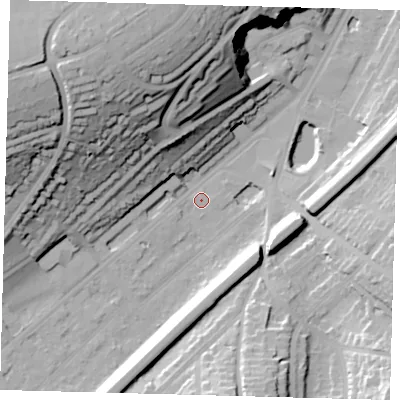 Shaded relief map of the ground around CR82BJ, computed from Environment Agency LiDAR. The ground here sits at about 60 m above sea level and falls 48 m across the surrounding 800 m. Surface water reaching this point runs off ground lying to the south-east, 24.8 m higher.