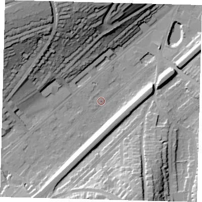 Shaded relief map of the ground around CR82BU, computed from Environment Agency LiDAR. The ground here sits at about 61 m above sea level and falls 48 m across the surrounding 800 m. Surface water reaching this point runs off ground lying to the south-south-west, 14.0 m higher.