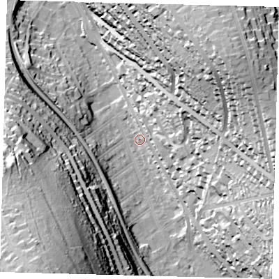 Shaded relief map of the ground around CR82DE, computed from Environment Agency LiDAR. The ground here sits at about 70 m above sea level and falls 67 m across the surrounding 800 m. Surface water reaching this point runs off ground lying to the north-east, 59.8 m higher.