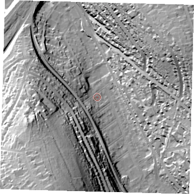 Shaded relief map of the ground around CR82DJ, computed from Environment Agency LiDAR. The ground here sits at about 70 m above sea level and falls 68 m across the surrounding 800 m. Surface water reaching this point runs off ground lying to the south-south-west, 59.8 m higher.