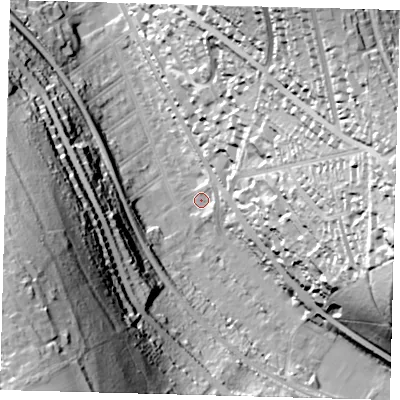 Shaded relief map of the ground around CR82DT, computed from Environment Agency LiDAR. The ground here sits at about 72 m above sea level and falls 70 m across the surrounding 800 m. Surface water reaching this point runs off ground lying to the east-north-east, 58.1 m higher.