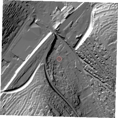 Shaded relief map of the ground around CR82HD, computed from Environment Agency LiDAR. The ground here sits at about 67 m above sea level and falls 61 m across the surrounding 800 m. Surface water reaching this point runs off ground lying to the east, 56.5 m higher.