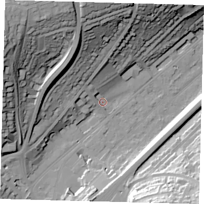 Shaded relief map of the ground around CR82NL, computed from Environment Agency LiDAR. The ground here sits at about 62 m above sea level and falls 48 m across the surrounding 800 m. Surface water reaching this point runs off ground lying to the north, 38.0 m higher.