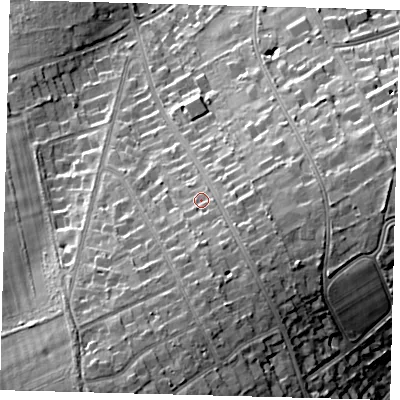 Shaded relief map of the ground around CR83DW, computed from Environment Agency LiDAR. The ground here sits at about 117 m above sea level and falls 22 m across the surrounding 800 m. Surface water reaching this point runs off ground lying to the south, 6.8 m higher.