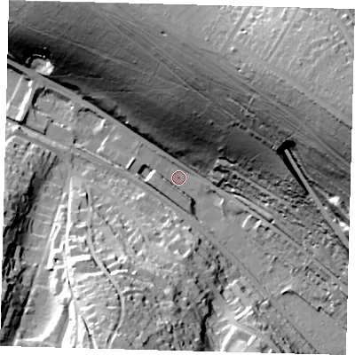 Shaded relief map of the ground around CR85AE, computed from Environment Agency LiDAR. The ground here sits at about 80 m above sea level and falls 72 m across the surrounding 800 m. Surface water reaching this point runs off ground lying to the east-north-east, 67.7 m higher.