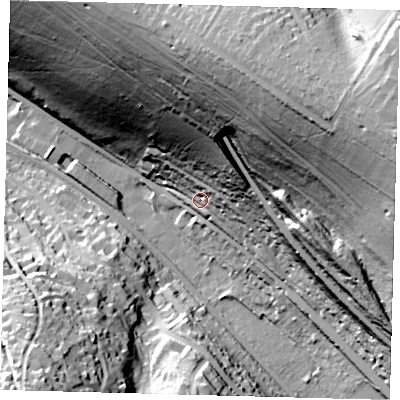 Shaded relief map of the ground around CR85AJ, computed from Environment Agency LiDAR. The ground here sits at about 91 m above sea level and falls 76 m across the surrounding 800 m. Surface water reaching this point runs off ground lying to the north-east, 26.3 m higher.