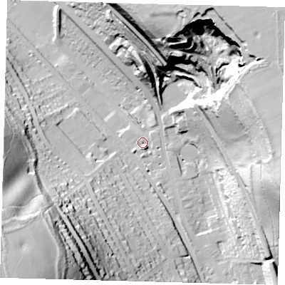 Shaded relief map of the ground around CR85AT, computed from Environment Agency LiDAR. The ground here sits at about 89 m above sea level and falls 81 m across the surrounding 800 m. Surface water reaching this point runs off ground lying to the south-south-east, 3.8 m higher.