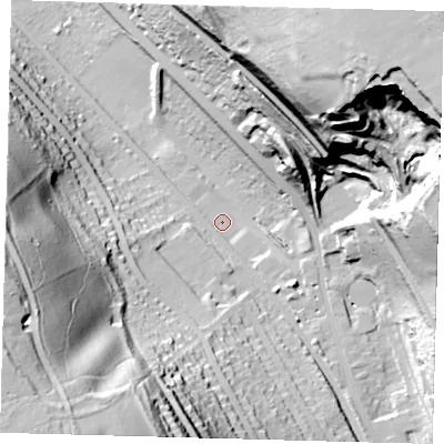 Shaded relief map of the ground around CR85AU, computed from Environment Agency LiDAR. The ground here sits at about 86 m above sea level and falls 80 m across the surrounding 800 m. Surface water reaching this point runs off ground lying to the east-north-east, 76.3 m higher.