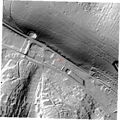 Shaded relief map of the ground around CR85GD, computed from Environment Agency LiDAR. The ground here sits at about 81 m above sea level and falls 71 m across the surrounding 800 m. Surface water reaching this point runs off ground lying to the east-north-east, 68.9 m higher.