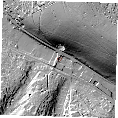 Shaded relief map of the ground around CR85JD, computed from Environment Agency LiDAR. The ground here sits at about 78 m above sea level and falls 69 m across the surrounding 800 m. Surface water reaching this point runs off ground lying to the south-west, 7.3 m higher.