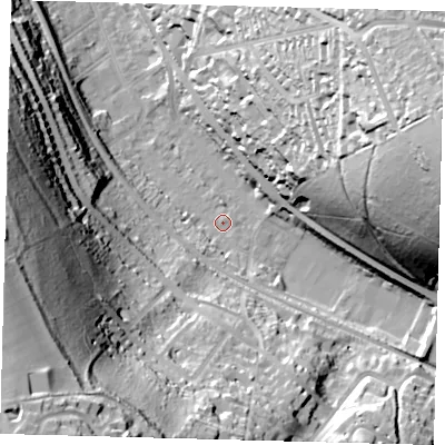 Shaded relief map of the ground around CR85NG, computed from Environment Agency LiDAR. The ground here sits at about 74 m above sea level and falls 73 m across the surrounding 800 m. Surface water reaching this point runs off ground lying to the south-west, 68.6 m higher.