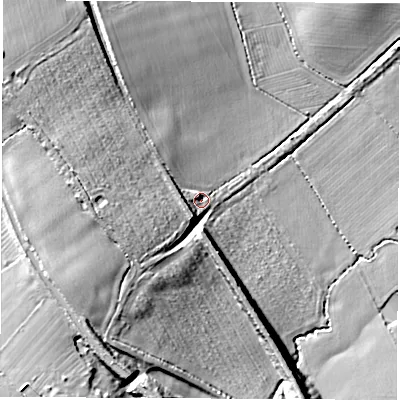 Shaded relief map of the ground around CV130AA, computed from Environment Agency LiDAR. The ground here sits at about 91 m above sea level and falls 19 m across the surrounding 800 m. Surface water reaching this point runs off ground lying to the west-north-west, 9.5 m higher.