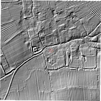 Shaded relief map of the ground around CV238BT, computed from Environment Agency LiDAR. The ground here sits at about 86 m above sea level and falls 10 m across the surrounding 800 m. Surface water reaching this point runs off ground lying to the south, 0.7 m higher.