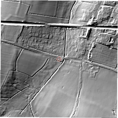 Shaded relief map of the ground around CV239BT, computed from Environment Agency LiDAR. The ground here sits at about 84 m above sea level and falls 16 m across the surrounding 800 m. Surface water reaching this point runs off ground lying to the west-south-west, 10.7 m higher.