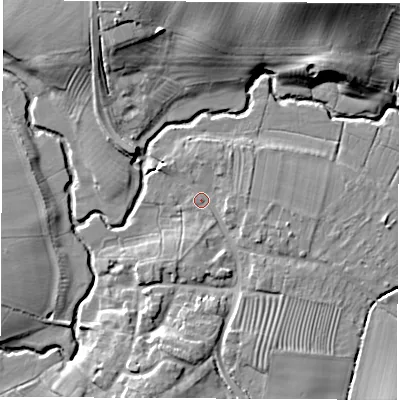 Shaded relief map of the ground around CV239RH, computed from Environment Agency LiDAR. The ground here sits at about 62 m above sea level and falls 18 m across the surrounding 800 m. Surface water reaching this point runs off ground lying to the south-east, 2.8 m higher.