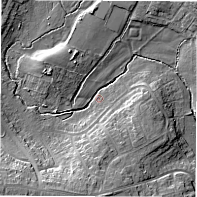 Shaded relief map of the ground around CV23LX, computed from Environment Agency LiDAR. The ground here sits at about 78 m above sea level and falls 17 m across the surrounding 800 m. Surface water reaching this point runs off ground lying to the south-west, 15.4 m higher.