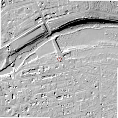 Shaded relief map of the ground around CV311BN, computed from Environment Agency LiDAR. The ground here sits at about 51 m above sea level and falls 18 m across the surrounding 800 m. Surface water reaching this point runs off ground lying to the south-south-east, 1.4 m higher.