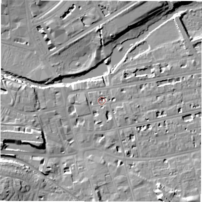 Shaded relief map of the ground around CV311EN, computed from Environment Agency LiDAR. The ground here sits at about 51 m above sea level and falls 18 m across the surrounding 800 m. Surface water reaching this point runs off ground lying to the south-south-east, 3.3 m higher.