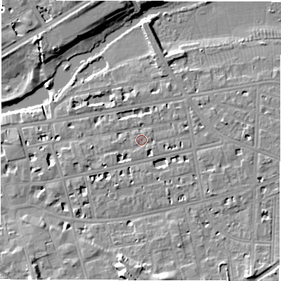 Shaded relief map of the ground around CV311HR, computed from Environment Agency LiDAR. The ground here sits at about 52 m above sea level and falls 12 m across the surrounding 800 m. Surface water reaching this point runs off ground lying to the east-south-east, 1.7 m higher.