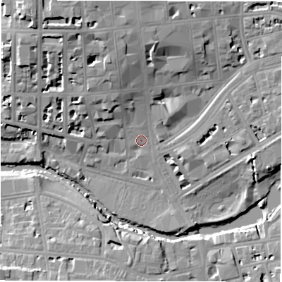 Shaded relief map of the ground around CV324AG, computed from Environment Agency LiDAR. The ground here sits at about 51 m above sea level and falls 19 m across the surrounding 800 m. Surface water reaching this point runs off ground lying to the north-west, 13.4 m higher.