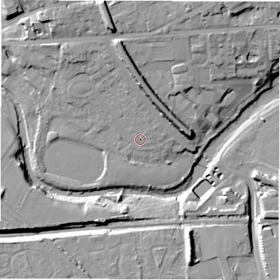 Shaded relief map of the ground around CV326AG, computed from Environment Agency LiDAR. The ground here sits at about 51 m above sea level and falls 19 m across the surrounding 800 m. Surface water reaching this point runs off ground lying to the north-north-east, 13.0 m higher.