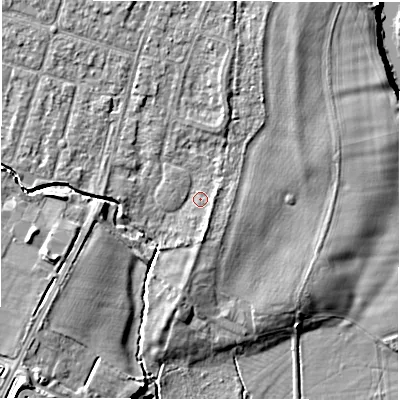 Shaded relief map of the ground around CV346BB, computed from Environment Agency LiDAR. The ground here sits at about 48 m above sea level and falls 9 m across the surrounding 800 m. Surface water reaching this point runs off ground lying to the north-north-east, 1.9 m higher.
