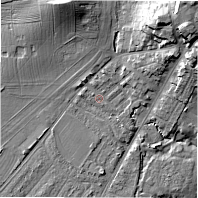 Shaded relief map of the ground around CV346HR, computed from Environment Agency LiDAR. The ground here sits at about 51 m above sea level and falls 27 m across the surrounding 800 m. Surface water reaching this point runs off ground lying to the north-east, 21.8 m higher.
