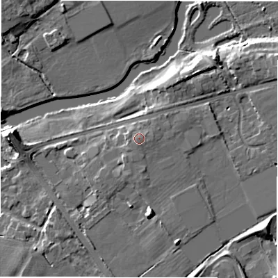 Shaded relief map of the ground around CV346PP, computed from Environment Agency LiDAR. The ground here sits at about 51 m above sea level and falls 11 m across the surrounding 800 m. Surface water reaching this point runs off ground lying to the west, 0.8 m higher.