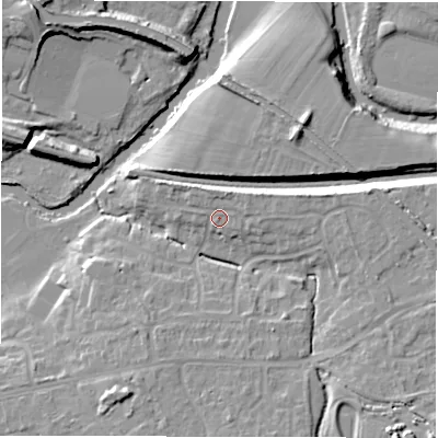 Shaded relief map of the ground around CV346QL, computed from Environment Agency LiDAR. The ground here sits at about 52 m above sea level and falls 13 m across the surrounding 800 m. Surface water reaching this point runs off ground lying to the north-north-east, 1.8 m higher.