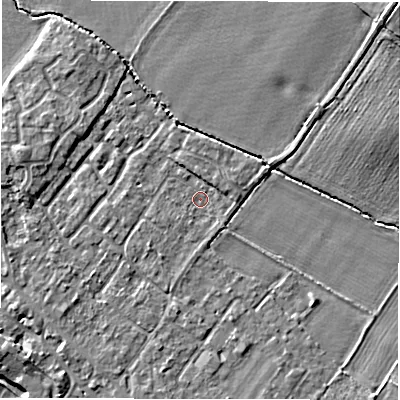 Shaded relief map of the ground around CV359QA, computed from Environment Agency LiDAR. The ground here sits at about 47 m above sea level and falls 13 m across the surrounding 800 m. Surface water reaching this point runs off ground lying to the south-east, 0.7 m higher.