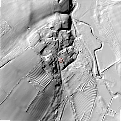 Shaded relief map of the ground around CV378NG, computed from Environment Agency LiDAR. The ground here sits at about 51 m above sea level and falls 43 m across the surrounding 800 m. Surface water reaching this point runs off ground lying to the west, 13.3 m higher.