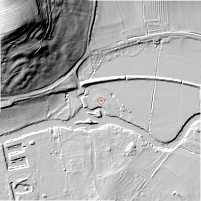 Shaded relief map of the ground around CV378PN, computed from Environment Agency LiDAR. The ground here sits at about 32 m above sea level and falls 61 m across the surrounding 800 m. Surface water reaching this point runs off ground lying to the east-north-east, 0.7 m higher.