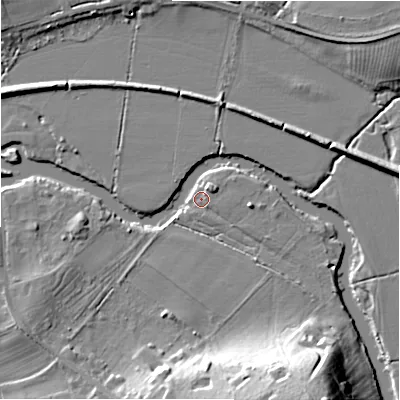 Shaded relief map of the ground around CV378PR, computed from Environment Agency LiDAR. The ground here sits at about 32 m above sea level and falls 21 m across the surrounding 800 m. Surface water reaching this point runs off ground lying to the south-south-east, 20.7 m higher.