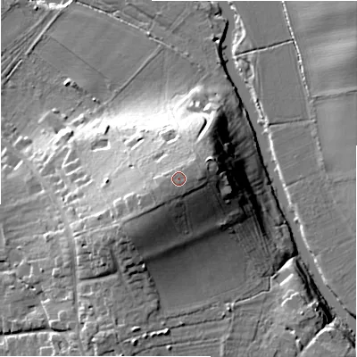 Shaded relief map of the ground around CV378PS, computed from Environment Agency LiDAR. The ground here sits at about 51 m above sea level and falls 22 m across the surrounding 800 m. Surface water reaching this point runs off ground lying to the south-south-east, 0.7 m higher.