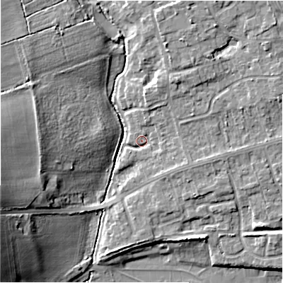 Shaded relief map of the ground around CV379FB, computed from Environment Agency LiDAR. The ground here sits at about 37 m above sea level and falls 18 m across the surrounding 800 m. Surface water reaching this point runs off ground lying to the north-east, 5.7 m higher.