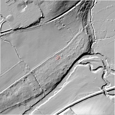 Shaded relief map of the ground around CV379SG, computed from Environment Agency LiDAR. The ground here sits at about 39 m above sea level and falls 21 m across the surrounding 800 m. Surface water reaching this point runs off ground lying to the north, 1.1 m higher.