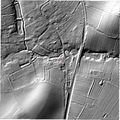 Shaded relief map of the ground around CV472BY, computed from Environment Agency LiDAR. The ground here sits at about 89 m above sea level and falls 29 m across the surrounding 800 m. Surface water reaching this point runs off ground lying to the south-south-west, 20.3 m higher.