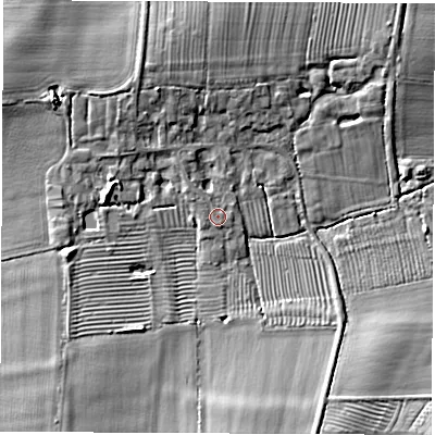 Shaded relief map of the ground around CV472SJ, computed from Environment Agency LiDAR. The ground here sits at about 95 m above sea level and falls 9 m across the surrounding 800 m. Surface water reaching this point runs off ground lying to the north-west, 1.0 m higher.