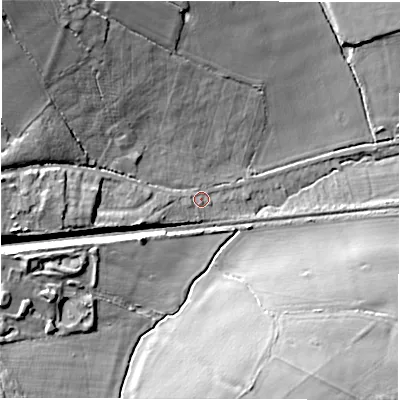 Shaded relief map of the ground around CV49GP, computed from Environment Agency LiDAR. The ground here sits at about 111 m above sea level and falls 24 m across the surrounding 800 m. Surface water reaching this point runs off ground lying to the north-west, 20.0 m higher.