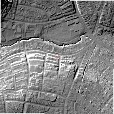 Shaded relief map of the ground around CV58AG, computed from Environment Agency LiDAR. The ground here sits at about 94 m above sea level and falls 24 m across the surrounding 800 m. Surface water reaching this point runs off ground lying to the south-south-west, 13.8 m higher.