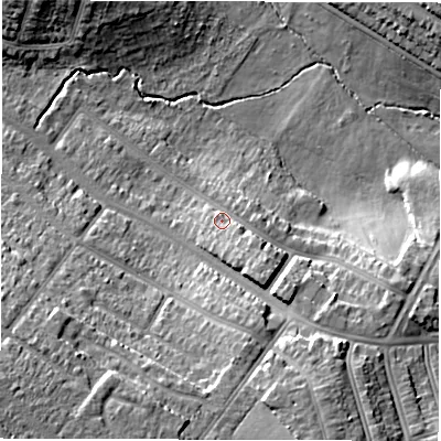 Shaded relief map of the ground around CV58GP, computed from Environment Agency LiDAR. The ground here sits at about 91 m above sea level and falls 19 m across the surrounding 800 m. Surface water reaching this point runs off ground lying to the south-east, 5.1 m higher.