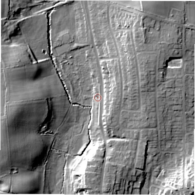 Shaded relief map of the ground around CV81AY, computed from Environment Agency LiDAR. The ground here sits at about 81 m above sea level and falls 19 m across the surrounding 800 m. Surface water reaching this point runs off ground lying to the east, 7.3 m higher.