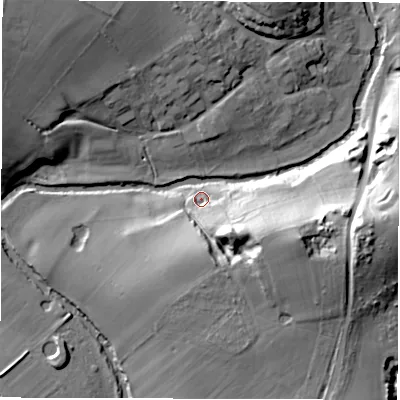 Shaded relief map of the ground around CV83DL, computed from Environment Agency LiDAR. The ground here sits at about 58 m above sea level and falls 33 m across the surrounding 800 m. Surface water reaching this point runs off ground lying to the south-east, 20.4 m higher.