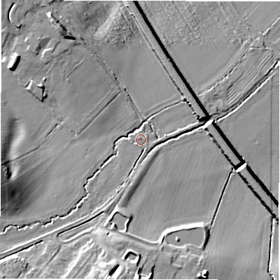 Shaded relief map of the ground around CV92EX, computed from Environment Agency LiDAR. The ground here sits at about 71 m above sea level and falls 15 m across the surrounding 800 m. Surface water reaching this point runs off ground lying to the south-south-west, 9.7 m higher.