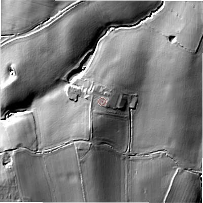 Shaded relief map of the ground around CV92JN, computed from Environment Agency LiDAR. The ground here sits at about 84 m above sea level and falls 21 m across the surrounding 800 m. Surface water reaching this point runs off ground lying to the north-east, 1.5 m higher.