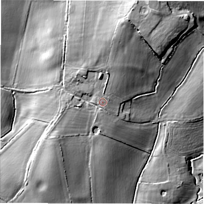 Shaded relief map of the ground around CV92JW, computed from Environment Agency LiDAR. The ground here sits at about 91 m above sea level and falls 29 m across the surrounding 800 m. Surface water reaching this point runs off ground lying to the north-north-east, 1.4 m higher.