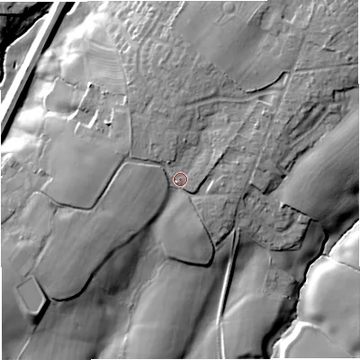 Shaded relief map of the ground around CW114HJ, computed from Environment Agency LiDAR. The ground here sits at about 67 m above sea level and falls 21 m across the surrounding 800 m. Surface water reaching this point runs off ground lying to the north-east, 7.1 m higher.